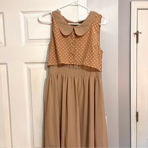 ModCloth Polka Dot Dress Peter Pan Collar Medium Taupe Blush Pink